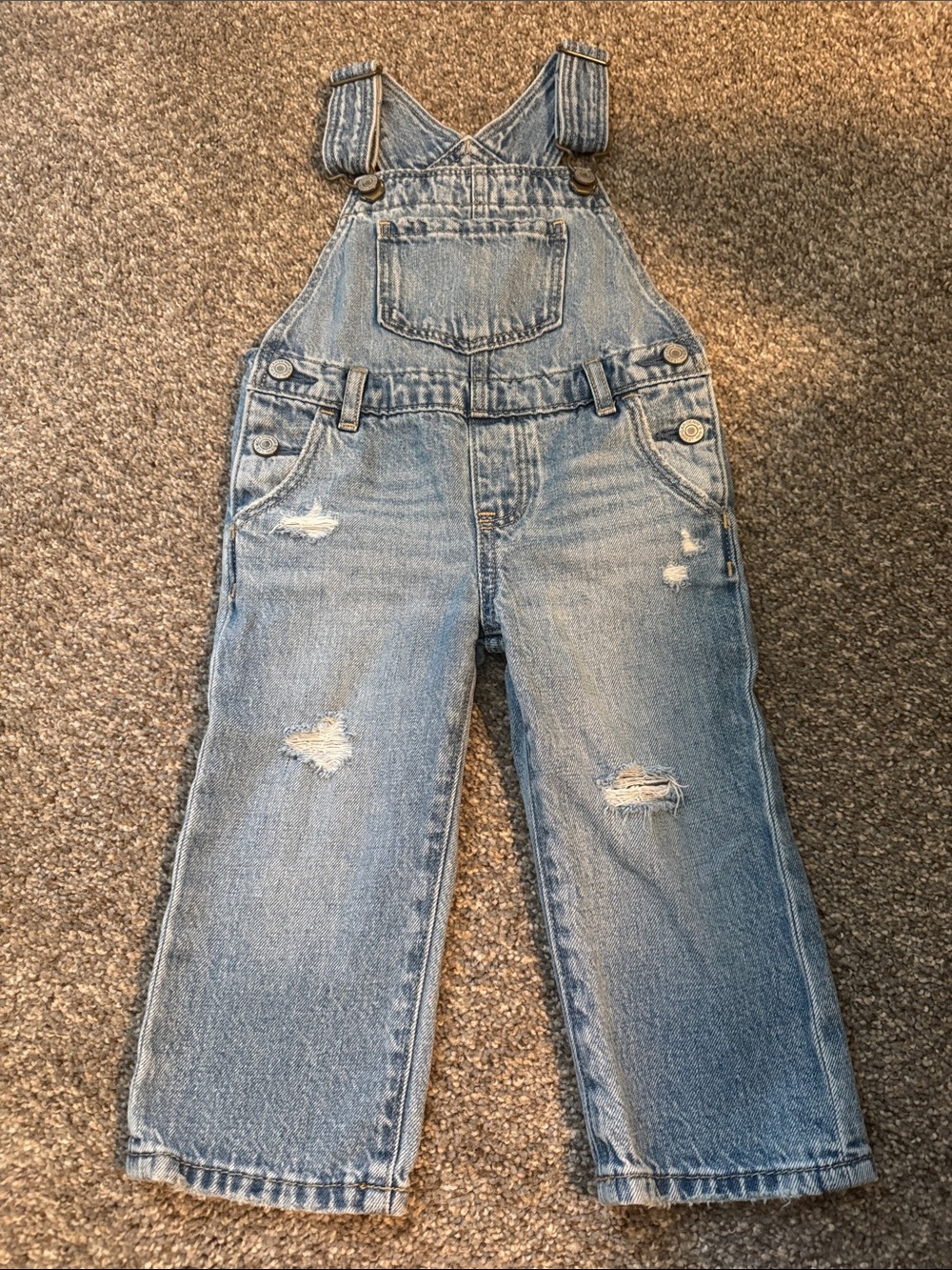 GAP Light Blue Distressed Denim Overalls 2T